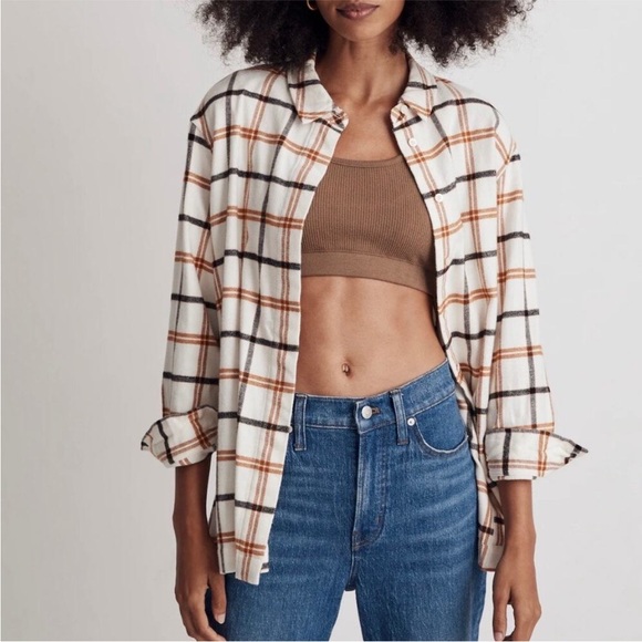 Madewell Tops - Madewell Oversized Boyfriend Flannel Antique Cream Size XS